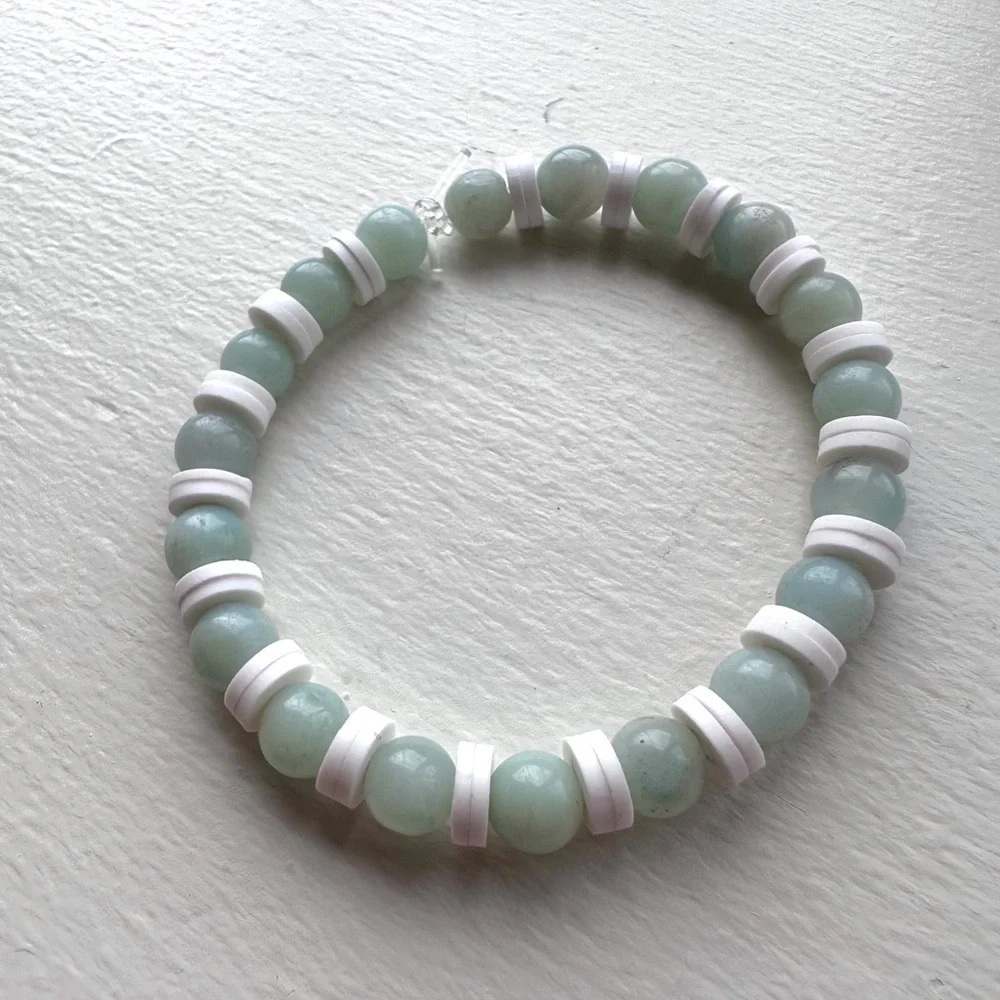 Clay bead bracelet pearl bead handmade stretch - Picture 2 of 4